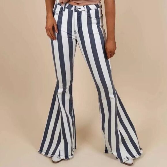 NWOT Saints & Hearts Striped Bell Bottom Pants - Picture 1 of 10